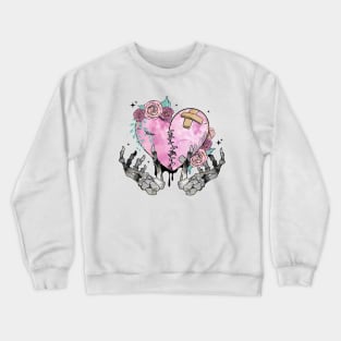 Skeleton Hands Holding a Broken Heart Valentine's Day Crewneck Sweatshirt